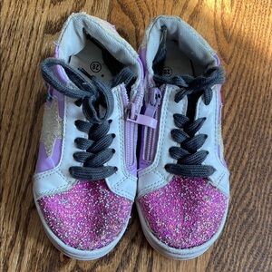 Pink and purple Lola and the Boys glitter Star sneakers, size 11C. Good cond.